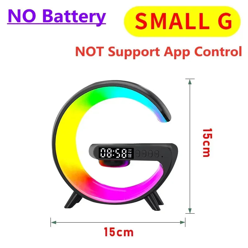 15W Wireless Charger Station LED Night Light RGB Desk Lamp Alarm Clock Speaker For iPhone Samsung Huawei Fast Charging Stand Pad