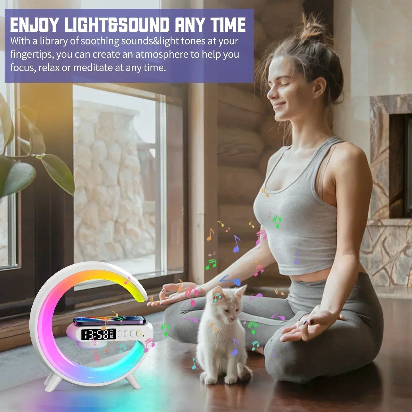 15W Wireless Charger Station LED Night Light RGB Desk Lamp Alarm Clock Speaker For iPhone Samsung Huawei Fast Charging Stand Pad