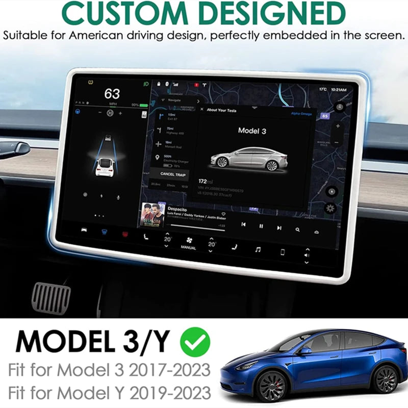 For Tesla Model 3 / Y Silicone Protective Frame Edge Cover Central Control Display Navigation Screen Protector Car Accessories