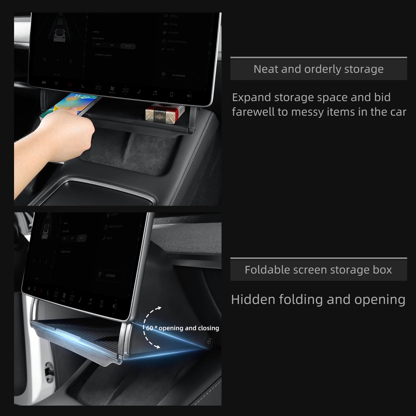 For Tesla Model Y 2024 Car Storage Box Hidden Storage Organizer Case Tray Under The Central Control Screen Interior Accessories