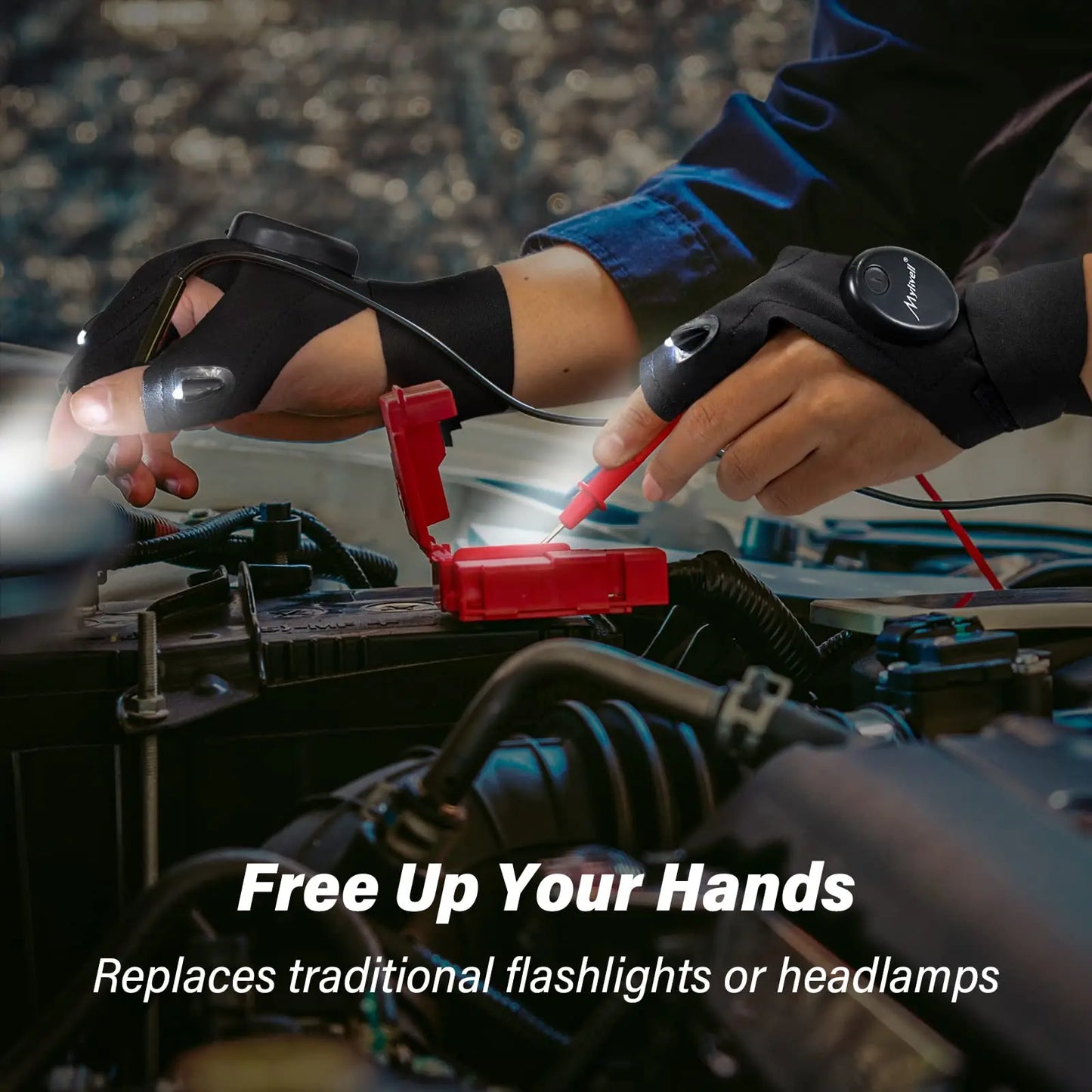 LED Flashlight Gloves Gifts for Men Dad Father Boyfriend Husband Unique Cool Gadget Tools for Repairing Hands-Free Lights