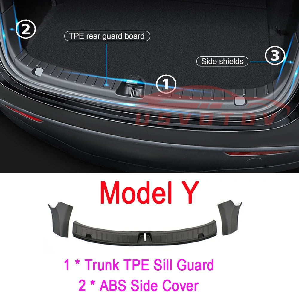 USVOTOV Trunk Sill Plate Cover Protector for Tesla Model Y 3 Highland Threshold Bumper Guards Anti-dirty Pad Prevent Scratching