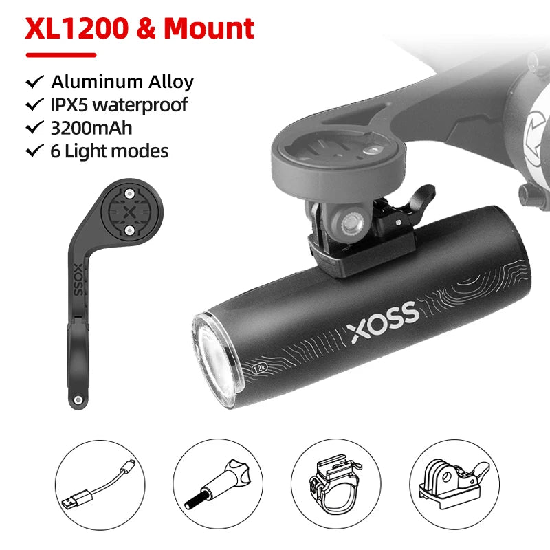 XOSS 200-1200 Lm Bike Light XL1200 Headlight Waterproof Rechargeable Front Lamp Bicycle Light Aluminum Ultralight Flashlight