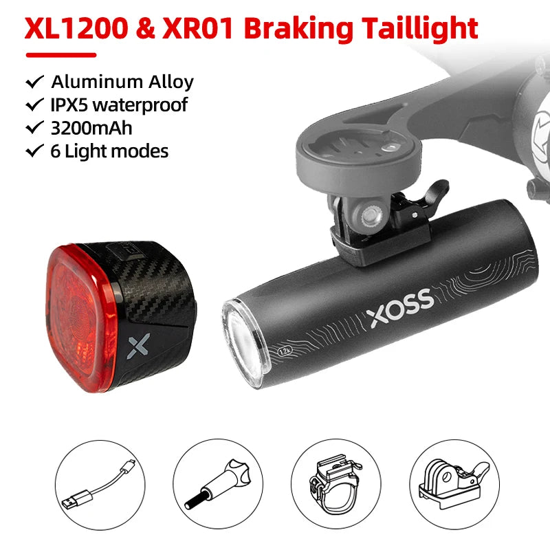 XOSS 200-1200 Lm Bike Light XL1200 Headlight Waterproof Rechargeable Front Lamp Bicycle Light Aluminum Ultralight Flashlight