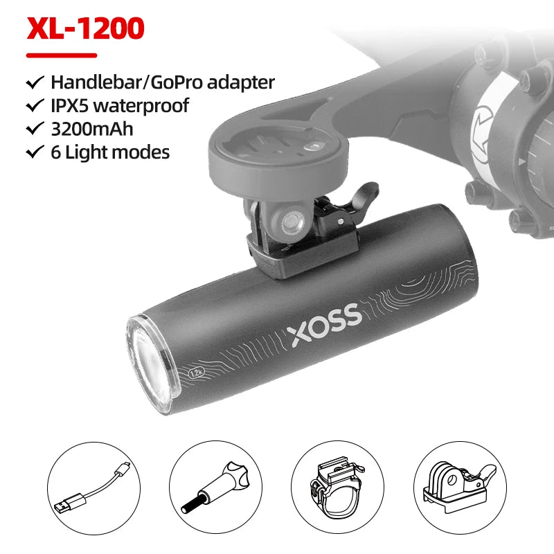 XOSS 200-1200 Lm Bike Light XL1200 Headlight Waterproof Rechargeable Front Lamp Bicycle Light Aluminum Ultralight Flashlight